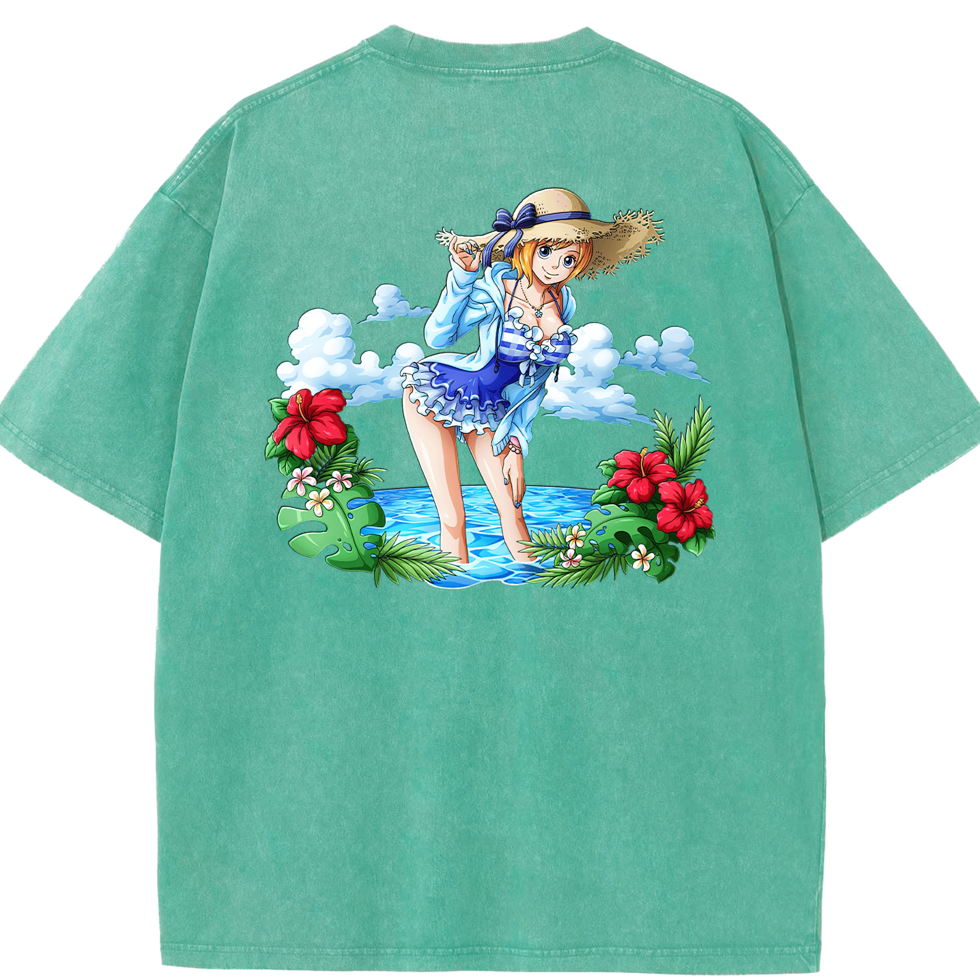 ワンピース ナミ ONE PIECE Nami 綿100% ヴィンテージ風 半袖Tシャツ（背面プリント）